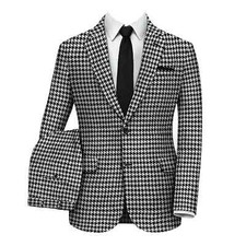 Men Houndstooth Suits Notch Lapel Single Breasted Classic Prom 2 Piece Slim 