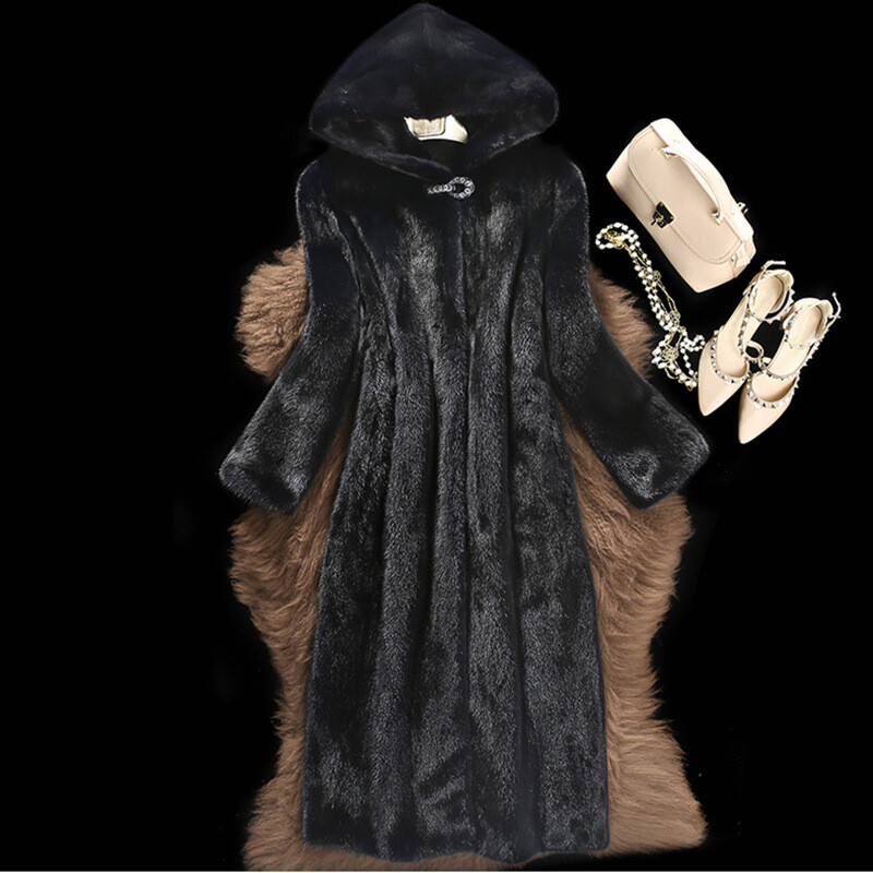 Abrigo de visón de lujo para mujer Abrigo de piel de visón de imitación Abrigo largo de piel de visón Chaqueta de invierno