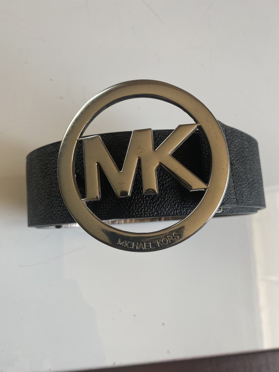 MICHAEL KORS GRAY/BLACK MK WOMEN’S BELT WITH SILVER BUCKLE SIZE 40 - Main Image