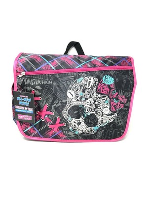 Black And Pink Plaid Monster High Laces Messenger Laptop Bag (843340098753)