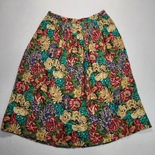 Vintage Bohemian Skirt Size 8 Midi Floral Pleated Pockets Gypsy Folk Cottage