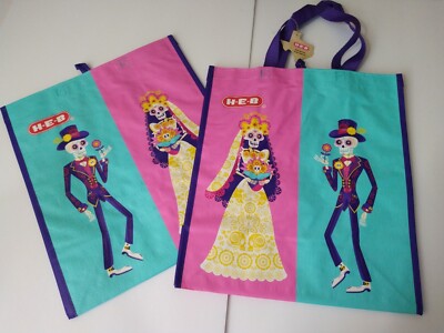 Lot of 2 HEB DAY OF THE DEAD Dos Novios Reusable Bag 13.5 x 15.5