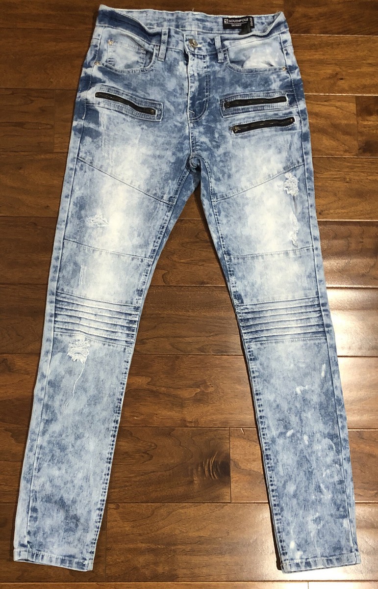 Southpole Men's 32x32 Skinny Distressed Light Acid Wash Blue Jeans