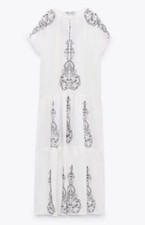 Zara White With Black  Embroidery Maxi Dress SIZE S