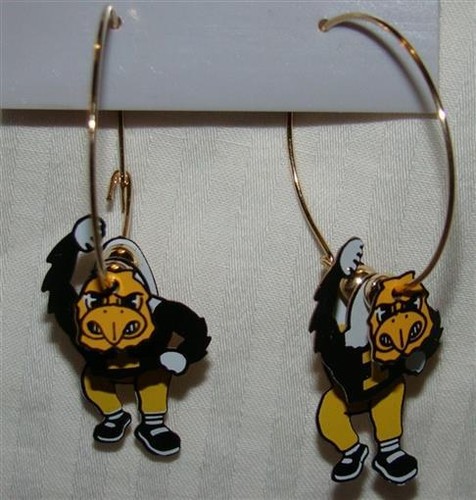 Iowa State Hawkeyes Black & Yellow 3D Gold Tone Hoop Earrings Free Ship