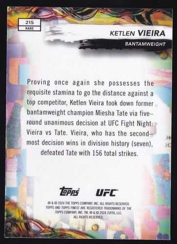 2024 Topps Finest UFC Ketlen Vieira Rare Blue Refractor /99 - Picture 2 of 2
