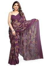 Indian Chiffon Saree With Unstitched Blouse Piece Party Wedding Wear For Women