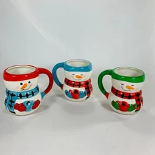 Bay Island Christmas Snowman Hot Cocoa Coffee Mug Cup Ceramic Set 3