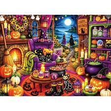 500 Piece Halloween Witch Puzzle for Adults, Black Cat  Cozy Spooky Room