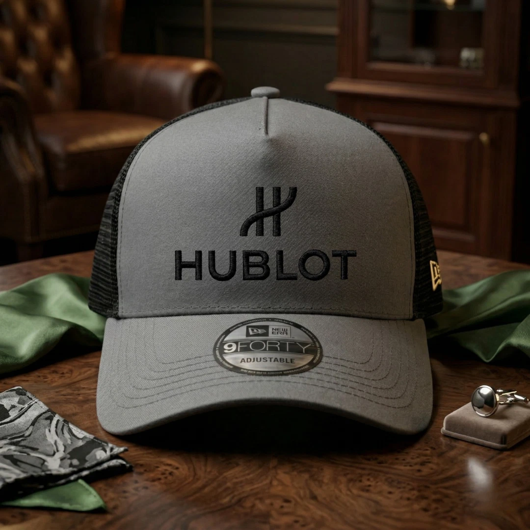 Hublot Watch Enthusiast Embroidered Trucker Hat Gray Black Mesh Adjustable Cap