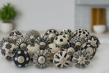 Black White Ceramic Knobs Vintage Drawer Cabinet Pulls for Home Decor Set Of 10