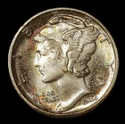 1944-D MERCURY DIME GEM BU + FULL BANDS TONED