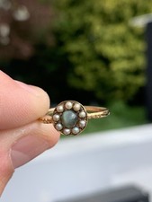18Ct Gold Victorian Cats-Eye Seed Pearl Cluster Ring 1.5 Grams