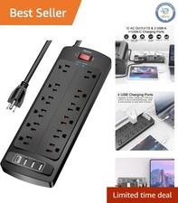 10ft Heavy Duty Surge Protector with 12 Outlets 4 USB Ports, Ideal for Offices
