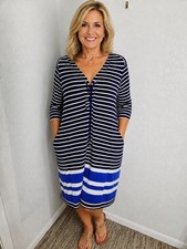 Soho Navy, Baby Blue & White Stripe Dress, Lace-up Neckline,  Size 3X