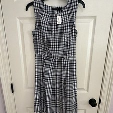 The Limited Womens 0 Black/White Gingham Round Neck Sleeveless A-Line Midi Dress