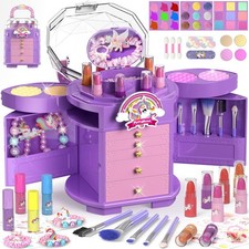 Kids Makeup Set 63 Pcs Washable Non-Toxic Toddler Cosmetic Kit, Unicorn Gift for