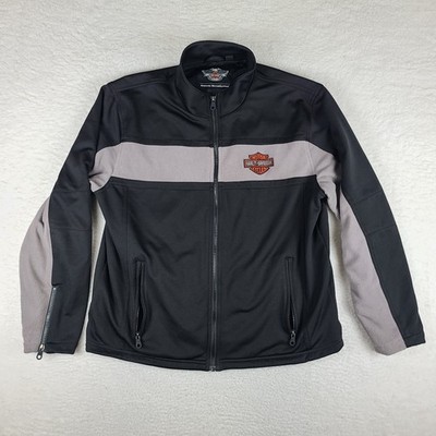 Harley Davidson Jacket Mens XL Black Gray Spell Out Pocket Full Zip Sweater *