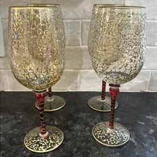 Pier 1 P1C8 Ruby Red Gold  Filigree Water Goblets Set Of 4 EUC