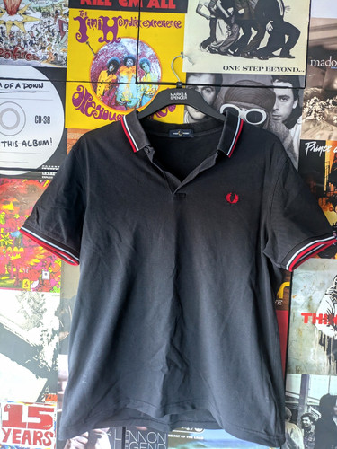 Fred Perry Men's XL Black Polo Shirt Short Sleeve Tipped Collar Logo