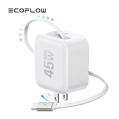 EcoFlow 3-in-1 45W USB C Charger with Retractable Cable 2-Port Fast Charger
