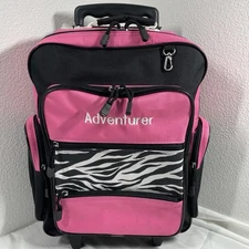 Double Handle Rolling Backpack Carry On, 6 Pocket, 17" Black Pink Zebra Print.