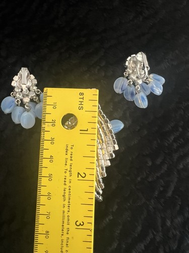 Vintage Large Shades of Blue & Rhinestones Spray Brooch & Earrings Silver Tone - 第 8/13 張圖片