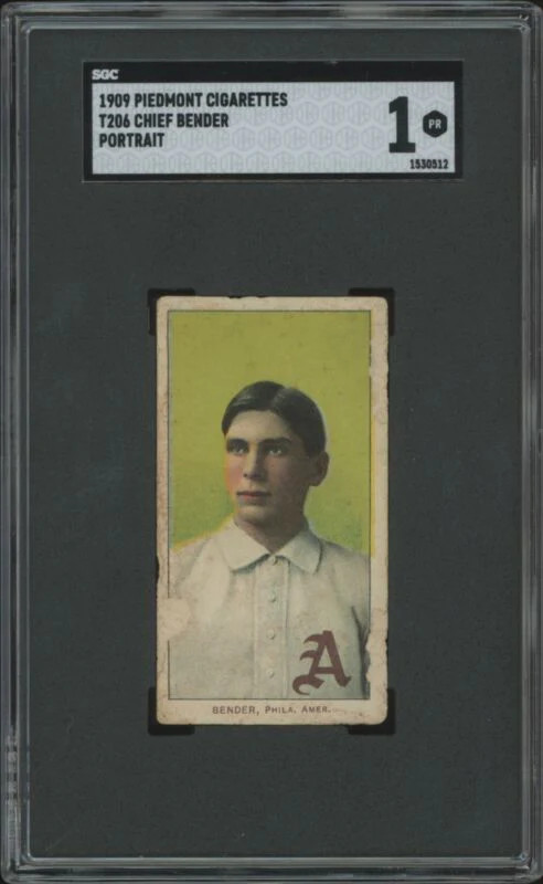 1909 T206 CHIEF BENDER POOR HOF PORTRAIT PIEDMONT 150 SGC 1 PHILADELPHIA AS
