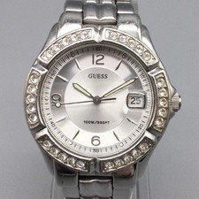 Guess Waterpro Womens Watch 33mm Silver Dial Crystalsl G75531M New Battery 6.5"