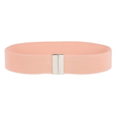 Wide Elastic Waist Belt with Silver Metal Buckle, Pink, 26.7'' to 32.7''