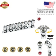 Durable 3/8-Inch Drive Metric Socket Set - 0mm to 19mm Swivel Design, 10 Pieces