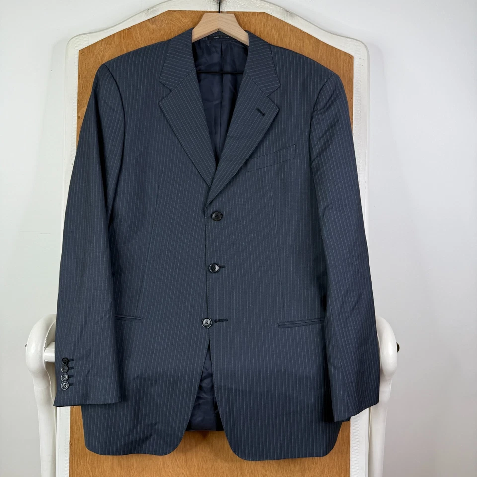 Armani Suit Mens 42L Gray Pinstripe 3 Button 100% Wool Italy Canvas Pants 36x32 - Image 2 of 4