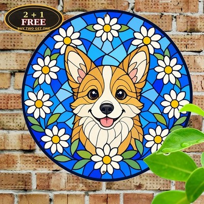 Blue Sky Flower Dog Suncatcher Aesthetic Puppy Window Sign
