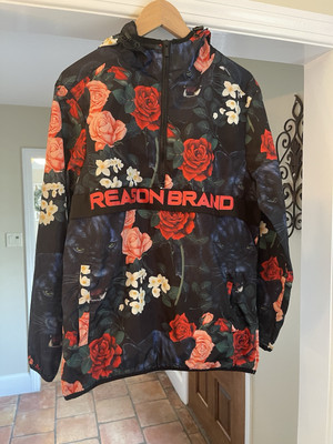 Women's REASON Brand Anorak Windbreaker Size S Jacket Panther Roses Flowers
