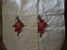 Embroidered Floral Pillow Covers with Red Rose Design Made by Hand In Mexico