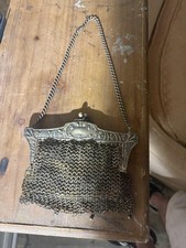 Antique Art Nouveau German Silver Mesh Purse with Ornate Engraved Frame  Price: