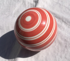 3.5" Ceramic/Porcelain Carpet Ball Decorative OrangeyRed White Stripes Vintage