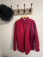 LL Bean Mens Chamois Cloth Shirt Button Down 17 1/2 17.5 Tall Dark Red USA Made
