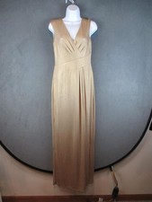 Lauren Ralph Lauren Dress Womens 4 Gold Metallic Surplice V Neck Gown Evening
