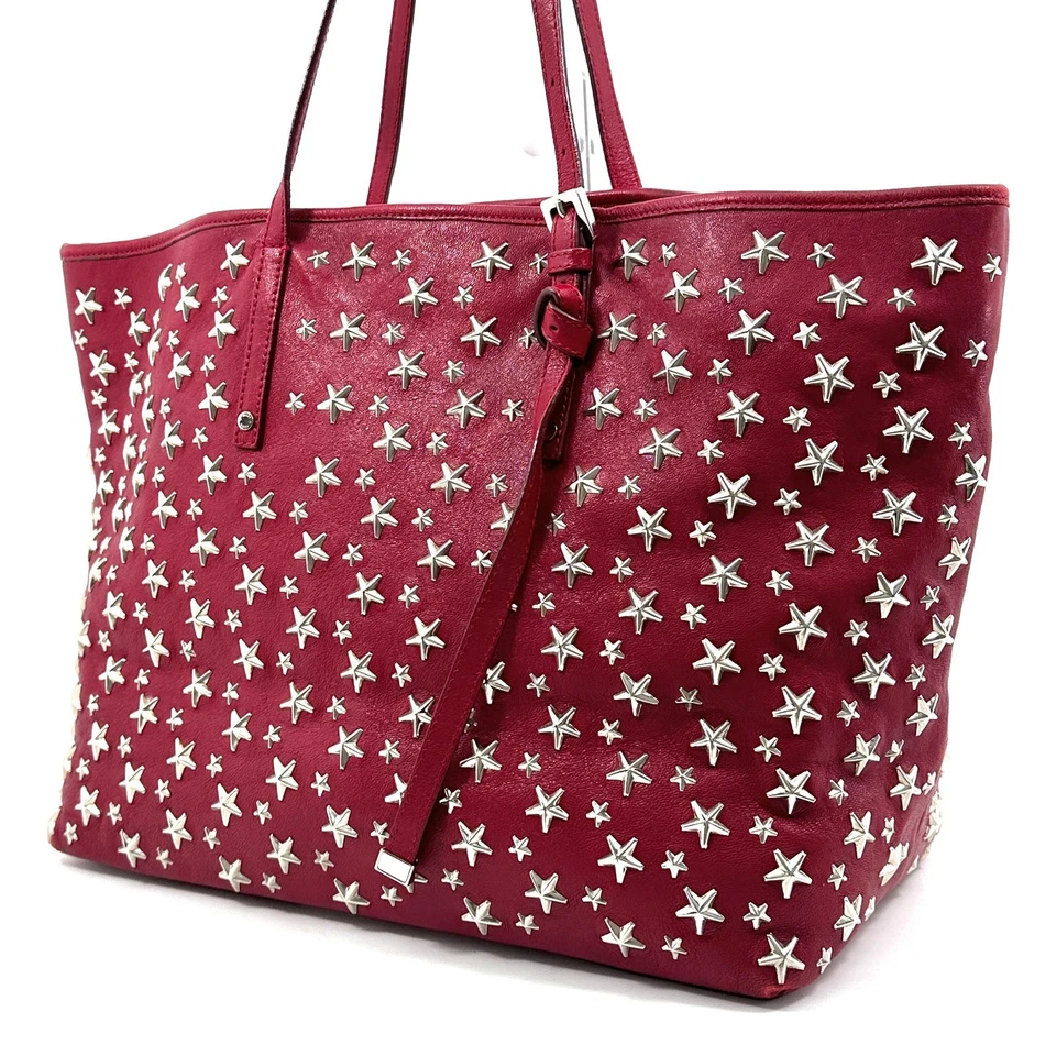 Jimmy Choo Pimlico Red Star Studded Leather Tote Bag Large Women’s Handbag - Image 2 of 4