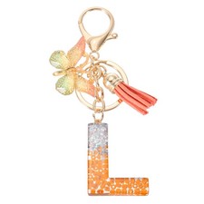 Alphabet l Tassel Butterfly Initial Letter Keychain Orange/Silver, Pack of 1