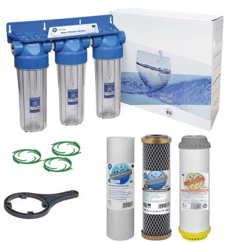 Aquafilter 3 Stage 10" Water purifier and dechlorinator filter kit 3/4" N