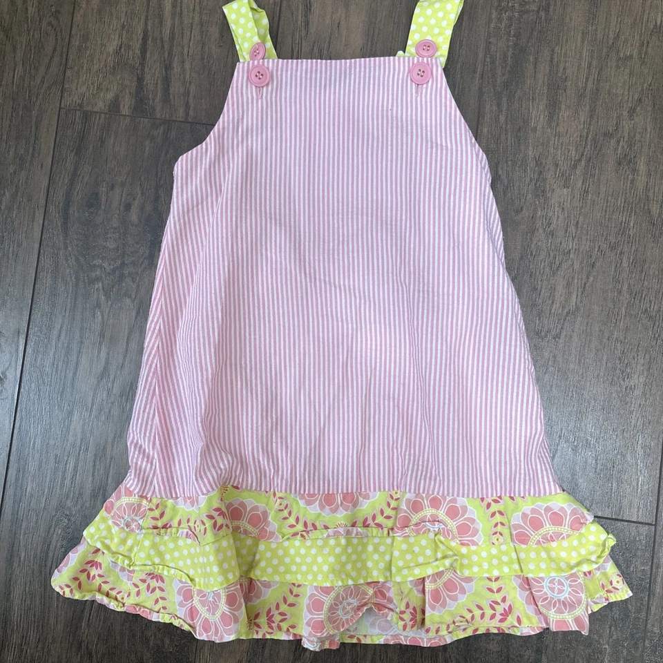 Vestido listrado rosa The Bailey masculino tamanho 5 com aplique de sandália vintage EUA - Imagem 3 de 4