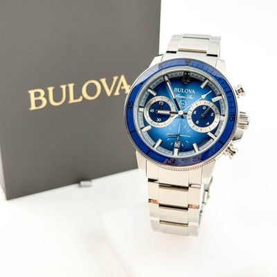 Bulova Men's Marin Star C 96B380 Chronograph Blue Dial 45MM Quartz Steel Watch