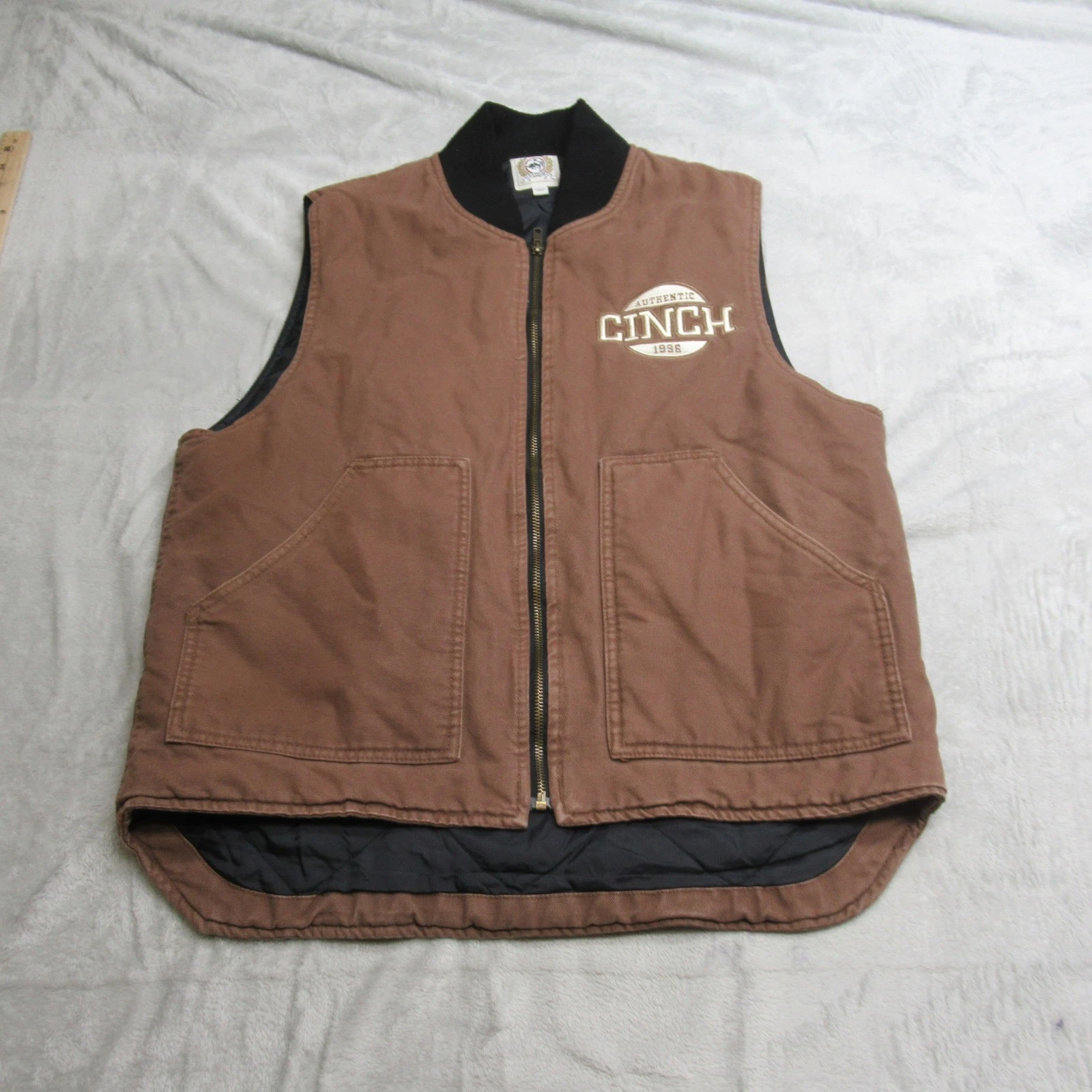 Cinch Vest Mens Medium Brown Canvas Pockets Insulated Full Zip Rugged Workwear