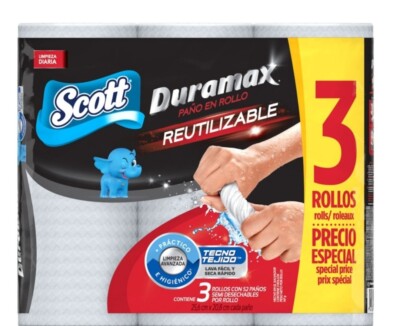 Scott Duramax reusable Fabric cloths for all types of surfaces 3 Roll-52 Cloths
