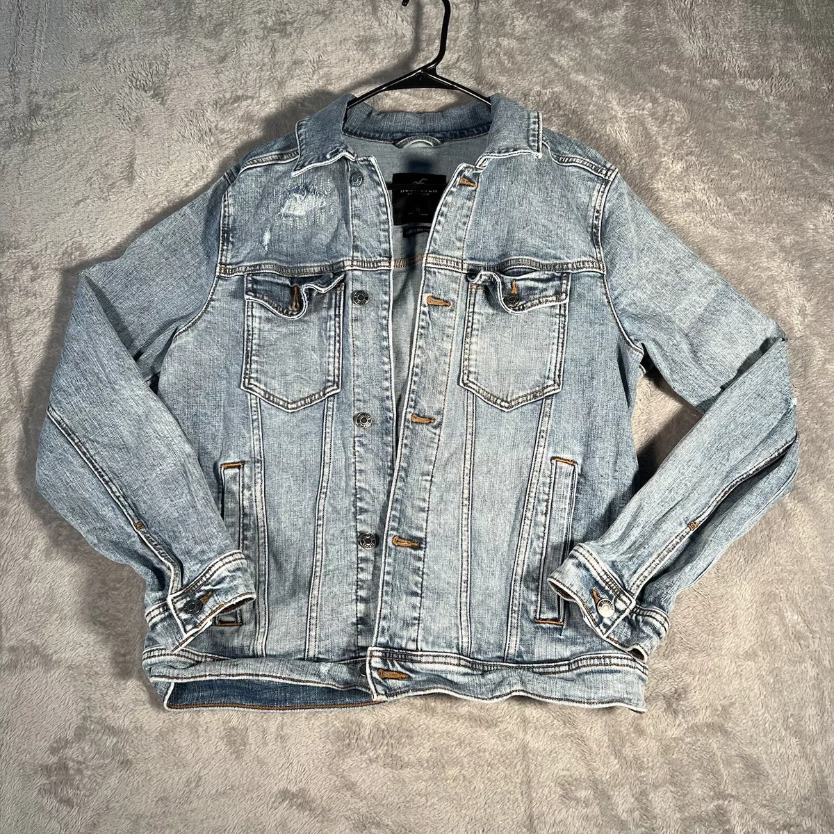 Hollister Distressed Denim Jacket Men s Medium Light Wash Epic