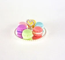  Dollhouse Miniature Bright Delights 6 Pastel Macaron on Silver Tone Tray, K2751