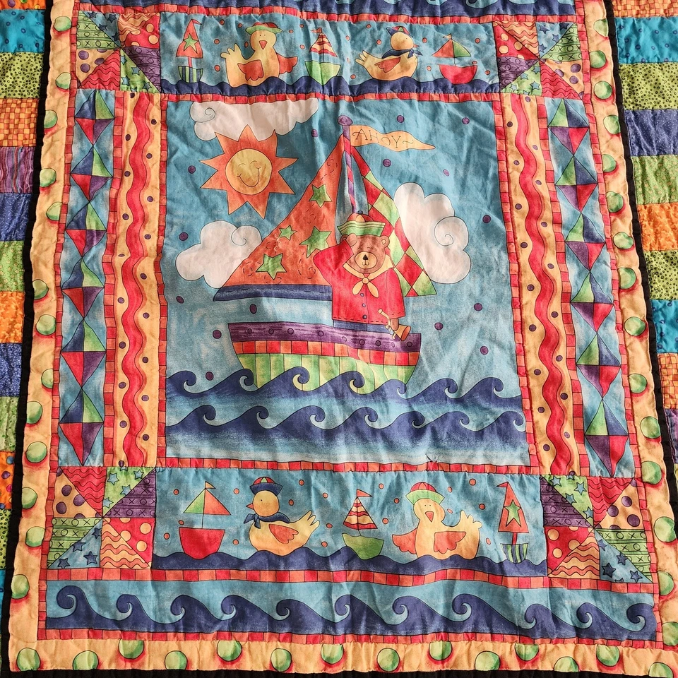 Manta acolchada vintage Bear Nautical Duck Ahoy para cuna de bebé Foto 2 de 4