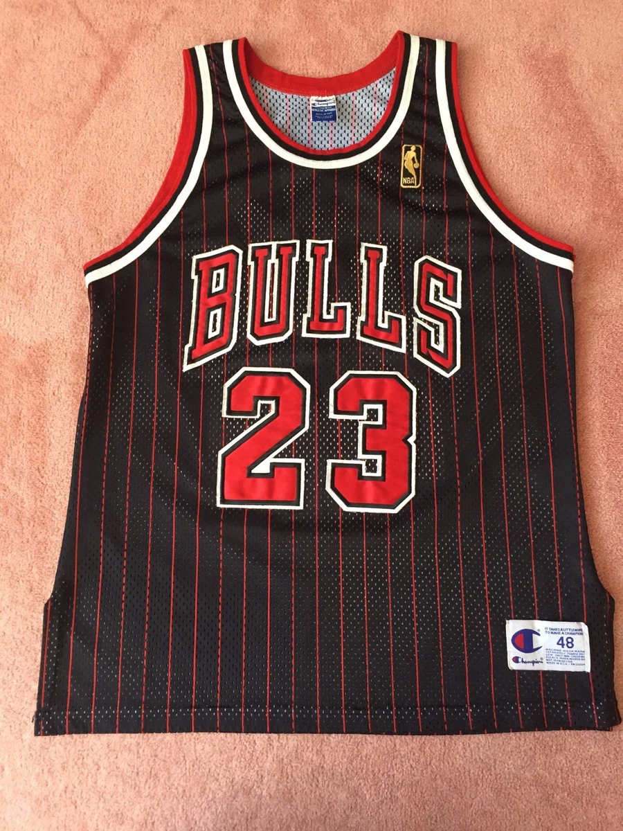 Vintage Michael Jordan #23 Chicago Bulls Champion Jersey Black NBA Pinstripe